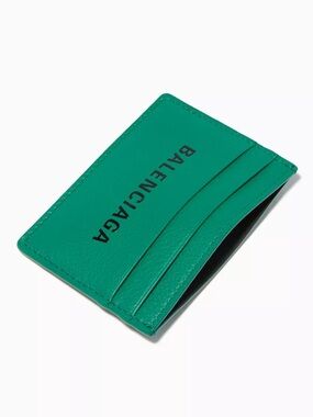 Balenciaga Everyday Logo Card Holder in Green Calfskin